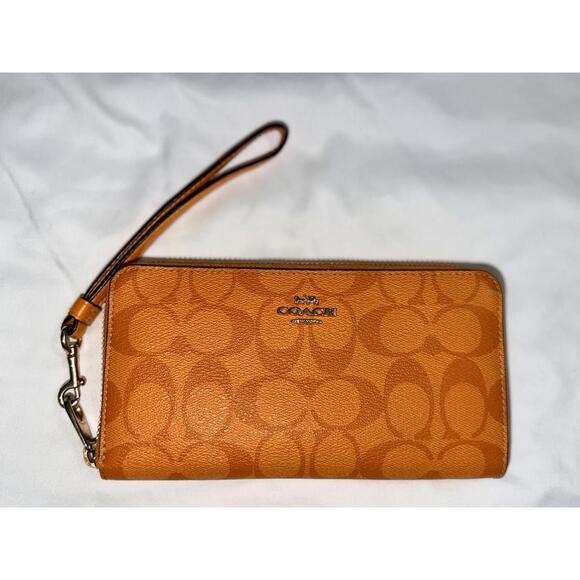 Coach Long Zip Around Wallet In Signature Canvas Orange - Picture 1 of 9